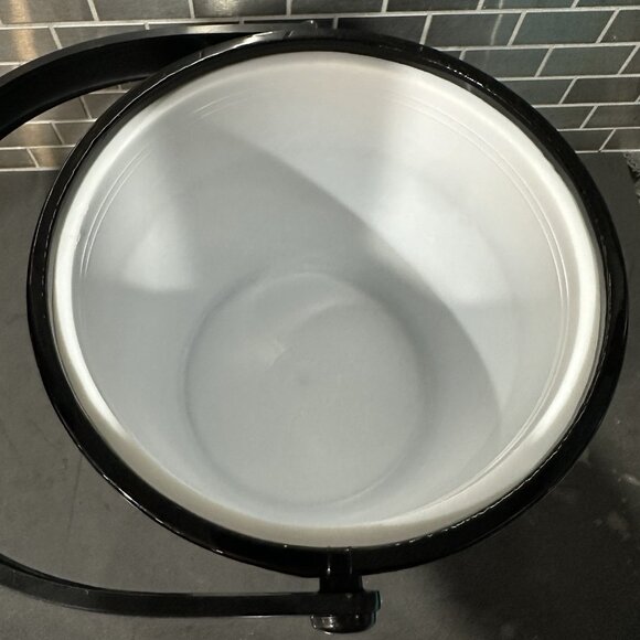 Vtg Mid Century MCM Ice Bucket Black Vinyl Clear Lucite Lid Barware Shelton Ware - Picture 3 of 14